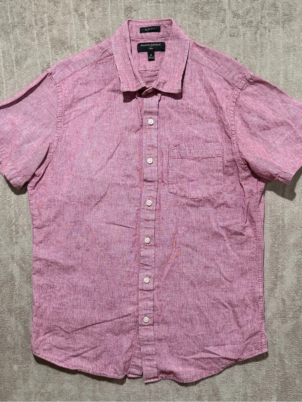 Banana Republic Linen Blend Men’s Shirt Size Medium Slim Fit Short Sleeve Cotton